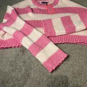 Edikted Pink and White Knit Sweater